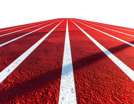 Sports running track lane section with red surface 3D render isolated on white background PNG