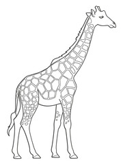 Outline illustration of a giraffe with patterned spots for coloring