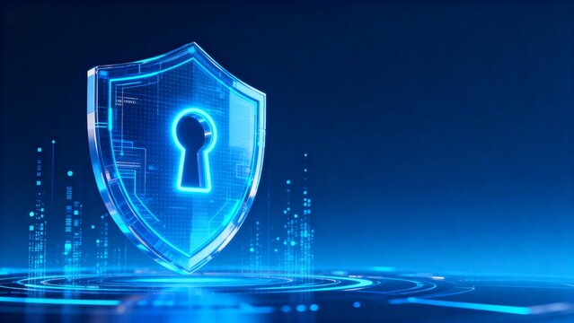 Cybersecurity shield with keyhole