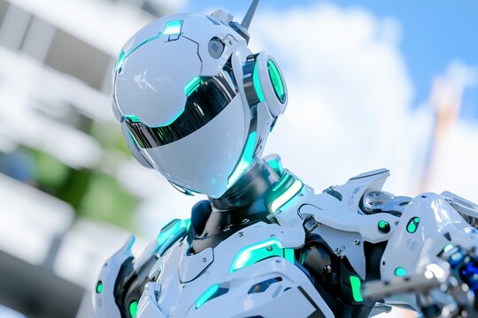 Futuristic robot in city, modern, technology, innovation, futuristic, digital art, background use