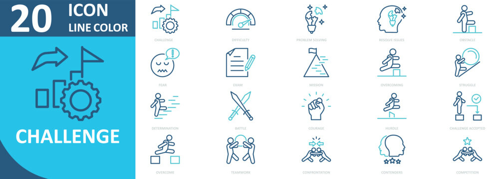 Challenge icon collection set outline color