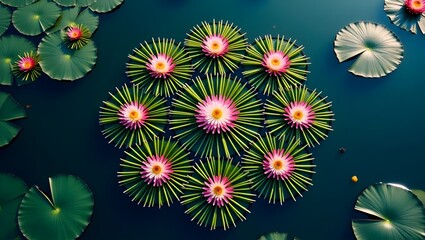 Vibrant Water Lilies and Pads on a Peaceful Pond