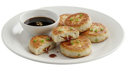 Pan-fried turnip cakes with soy dipping sauce