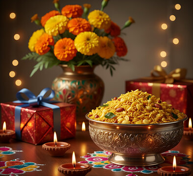 Crispy Diwali chivda faral mix served with festive love