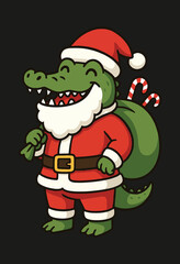 Alligator Santa Christmas Vector, Funny Alligator Santa Illustration, Alligator Santa Holiday Artwork, Cute Alligator Santa Claus Design, Festive Alligator Santa Cartoon