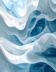 Abstract swirling shapes in light blue and white