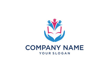 Education icon with hands holding books and people graduating logo vector
