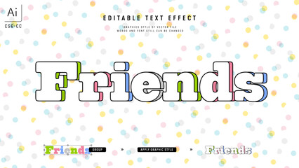 白い文字にカラフルな影のデザインのテキストエフェクト。編集可能なグラフィックスタイルテンプレート。