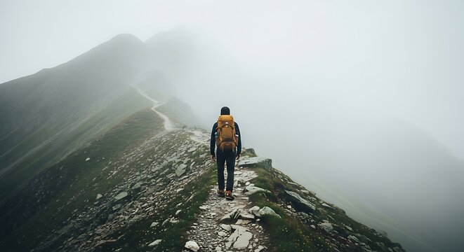Hiker on Mountain Ridge.