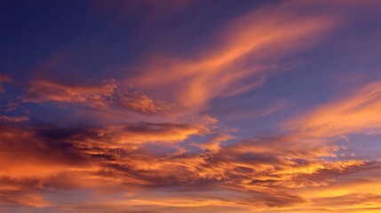 Fototapeta premium peace. A breathtaking sunset sky panorama with vibrant warm hues and glowing clouds. inspiring travel planning, travel magazines, designed for travel destination branding, inspires travel planning.