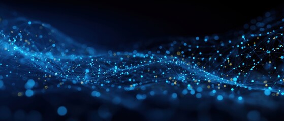 Abstract digital wave of glowing blue and gold particles