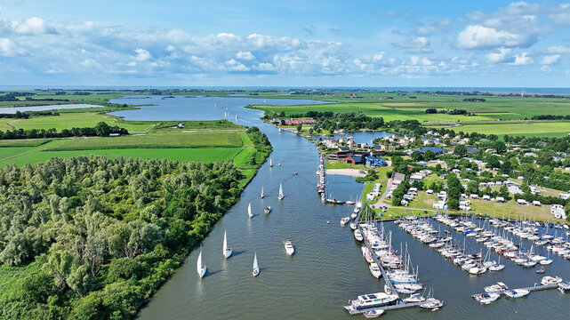 Aerial from watersport at Galamadammen in Friesland the Netherlands
