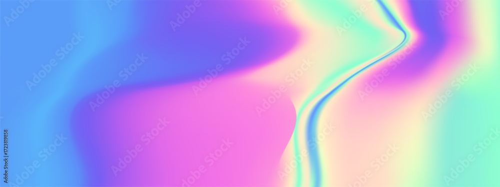 Poster iridescent pearl background with hologram foil gradient and pastel rainbow pattern. abstract 3d text