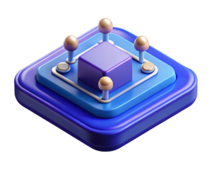 Abstract isometric geometric composition in blue and gold tones modern design elements 3d illustration isolated on transparent background