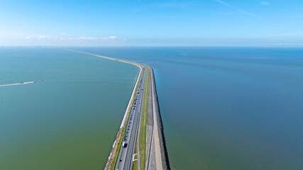 Aerial from the highway A7 at the Afsluitdijk in the Netherlands