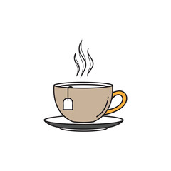 Hot Tea Cup with Teabag and Steam Line Art Icon