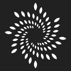 Round abstract geometric element for floral logo with leaves, isolated on black background. Dynamic, swirling circular shape in modern style. Vector illustration EPS10