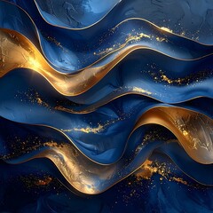Abstract wavy design, dark blue and gold