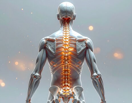Anatomical illustration of the human spine and back muscles - Powered by Adobe