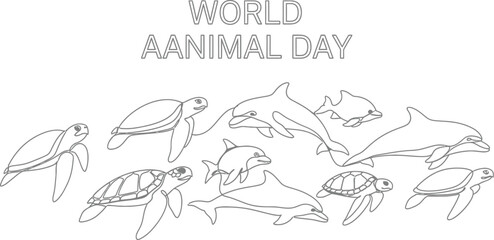 Fototapeta premium Vector art of turtles and dolphins for World Animal Day
