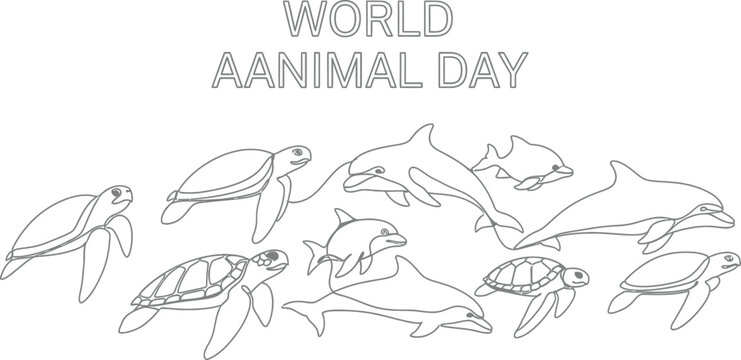 Vector art of turtles and dolphins for World Animal Day