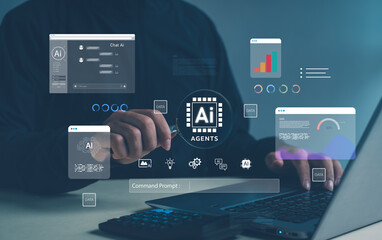 AI agents with chatbot, business data analytics, and automation system for digital innovation, artificial intelligence solutions, and smart technology transformation.