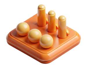 Abstract orange geometric arrangement with cylinders and spheres for decorative design3d illustration isolated on transparent background