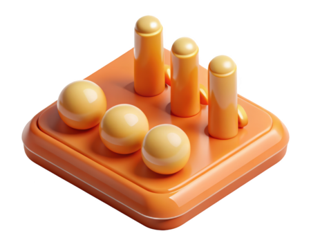 Abstract orange geometric arrangement with cylinders and spheres for decorative design3d illustration isolated on transparent background