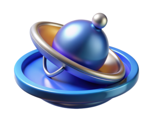 Abstract planet rendering with blue and gold tones glossy surface aesthetics 3d illustration isolated on transparent background
