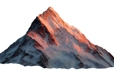  a mountain peak with snow and an orange glow, isolated on a transparent background, in a png file format