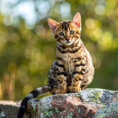 Adorable Bengal kitten on a rock