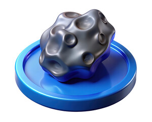 Asteroid rock formation metallic stone on platform space object rendered design3d illustration isolated on transparent background