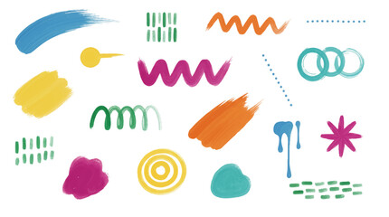 Brush line and stroke vector. Color, pencil, marker, crayon paint texture highlight. Pen, chalk hand drawn underline, mark. Line, stroke, stripe, shape scribble. Sketch color brush, crayon, pencil bg