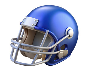 Fototapeta premium Blue american football helmet with silver face mask detailed design 3d illustration isolated on transparent background