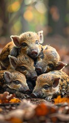 Adorable piglets nestled together