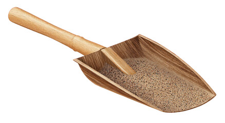 Wooden Scoop with Brown Grains on Transparent Background