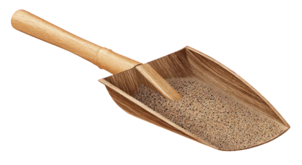 Wooden Scoop with Brown Grains on Transparent Background