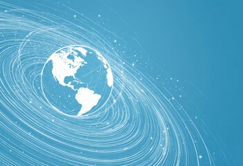 Abstract globe in swirling light trails on a light blue background