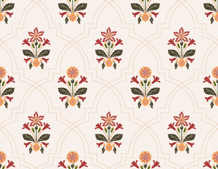 Vector Hand drawn colourful geometric flowers Motifs African boho paisley, seamless patterns with floral for fabric Ethnic Indian Pattern, textiles, clothing, wrapping paper, backdrop, banner.
