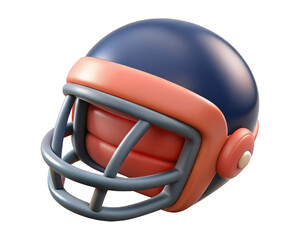 Fototapeta premium Cartoon football helmet in blue and orange sport gear for protection and safety 3d illustration isolated on transparent background