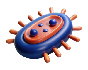 Cartoon germ bacteria cell microbe rendered in blue and orange colors 3d illustration isolated on transparent background