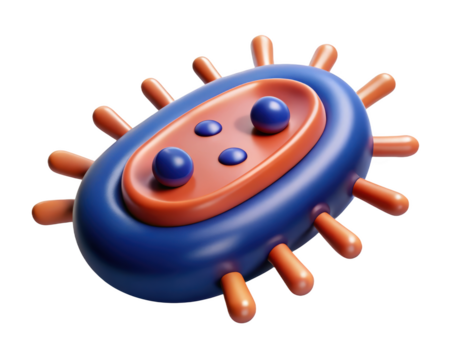 Cartoon germ bacteria cell microbe rendered in blue and orange colors 3d illustration isolated on transparent background