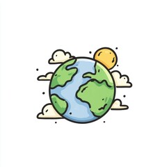 Cartoon Earth with Sun and Clouds (2)
