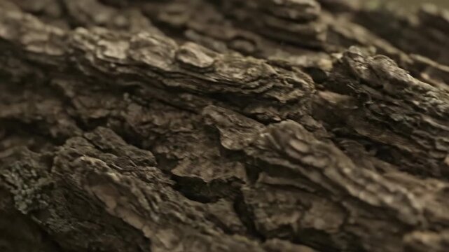 Detailed macro shot of rough, ancient oak bark revealing intricate patterns and textures ancient oak bark, weathered, detail shot