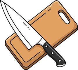 Vector art of knife and cutting board for food preparation