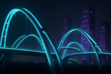 Neon Bridges Between Skyscrapers &ndash; Futuristic Surreal Cyberpunk City