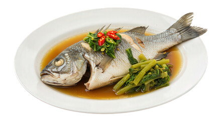Steamed river fish with mustard greens and chili broth