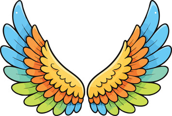 Obraz premium Colorful Cartoon Feather Wings — Isolated on White