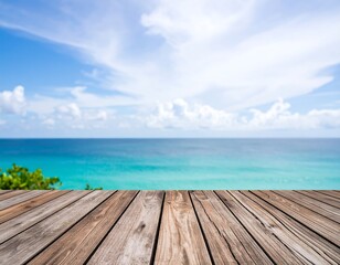 Fototapeta premium Wooden deck overlooking a tranquil ocean