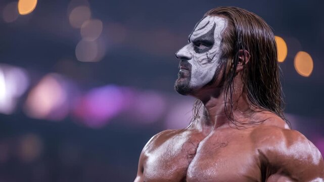 A high-energy performer showcases their strength and skill in an intense wrestling match. The atmosphere is electric as fans cheer and support their favorites inside the arena